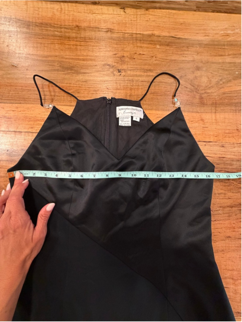 Adrianna Papell Evening Vintage Black Silk-Like Maxi Gown Minimalist Glam 8 - Picture 10 of 14